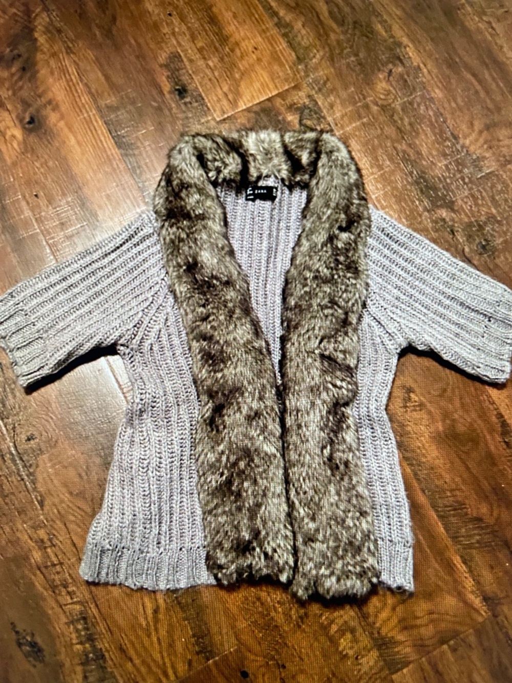 Like new! Zara Sweater Cardigan Women's Sz M Gray Knit Faux/fake Fur Worn ONCE